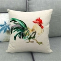 Detailed fabric texture of linen pillowcase with colorful watercolor rooster print - 18x18 Inch / Multicolored Watercolor Rooster Style (16)