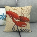 Housse de coussin en lin avec homard rouge et boussole sur fond de bois vintage - Style Homard Boussole (2)