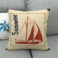 Détail de housse de coussin en lin nautique avec voilier vintage et texte Summer - Style Voilier d'été (3)