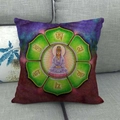 Detailweergave van een linnen kussensloop met een kleurrijk Boeddha mandala-ontwerp - Zittende Boeddha Stijl (16)