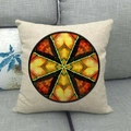 Linen geometric mandala throw pillow cover on a grey sofa for home decoration - Autumn Warm Tone Kaleidoscope(7) / 45x45cm