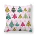 Pink Christmas peach skin pillowcase featuring colorful festive tree patterns in a square shape - Pink Christmas Tree Cartoon Style (2) / 45x45cm