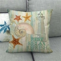 Linen ocean pillow cover featuring starfish, shell and lighthouse on retro wood background - Starfish Shell Lighthouse Style (11) / 45x45cm