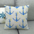 Linen pillow cover with nautical anchor print on a gray sofa for home decoration - Anchor Rope and Striped Background (3) / 18x18 Inch
