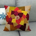 Close-up of autumn leaves mandala pattern on textured linen decorative pillowcase - Bohemian Leaf Mandala (7)