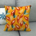 Close-up of linen pillow cover showing abstract fall leaves and natural fabric texture - Abstract Geometric Leaves (15)
