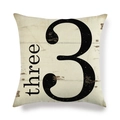 Vierkante linnen kussenhoes met vintage industriële zwarte nummer 3 print - Beige Nummer 3 Drie / 45x45 cm