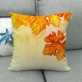 Linen fall leaves decorative square throw pillow cover on a grey sofa for Thanksgiving - Realistic Orange Leaves (2)