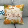 Housse de coussin en lin d'automne avec feuilles dorées, citrouilles et texte Hello Autumn - Style Citrouille Aquarelle Hello Autumn (10)