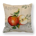 Funda de cojín de lino con estampado de manzana y hojas sobre fondo blanco - 45x45 cm / Ilustración de Manzana (1)