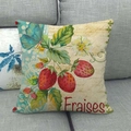 Linen pillow cover with vintage strawberry, blue butterfly, and floral patterns - 18x18 Inch / Strawberry Butterfly Pattern (1)