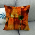 Leinen-Kissenbezug im herbstlichen Ölgemälde-Stil auf einem grauen Stoffsofa - Moderner Abstrakter Ölgemälde-Stil (3) / 45x45cm