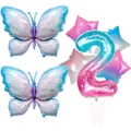 Detail set of starry butterfly balloons and gradient number 2 for birthday party decor - Butterfly Number 2