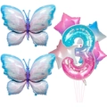 Blue and purple gradient butterfly and star foil balloon set with number 3 for birthday - Butterfly Number 3