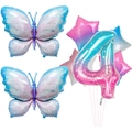 Starry gradient butterfly and number 4 foil balloon set for birthday party decor - Butterfly Number 4