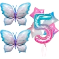 Starry gradient butterfly and number 5 foil balloon set for birthday party decorations - Butterfly Number 5