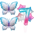 Starry butterfly balloon set with number 7 and gradient star foil decorations - Butterfly Number 7
