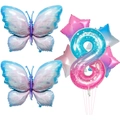 Detail of blue purple gradient butterfly and number 8 foil balloons for party decoration - Butterfly Number 8