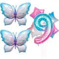 Starry gradient butterfly and number 9 foil balloons set for birthday party decor - Butterfly Number 9