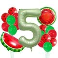 Set detallado de globos de sandía con un gran globo de papel de aluminio verde número 5 - Verde Número 5 Juego