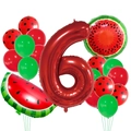 Kit fiesta 6 cumpleaños sandía con número 6 rojo grande y globos de látex lunares - Rojo Número 6 Juego