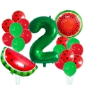 Kit ballons anniversaire pastèque avec chiffre 2 et ballons fruits en alu - Pastèque Vert Nombre 2
