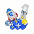Colonna di palloncini spaziali con numero 1 argento, razzo e palloncini blu - Colonna Numero 1 Tema Astronauta