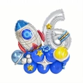 Detailed astronaut balloon set with silver number 6 and large rocket foil balloon for party - Space Balloon Column Number 6