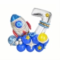 Detailed astronaut party set featuring a silver number 7 balloon and a space rocket - Space Balloon Column Number 7