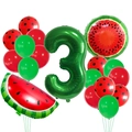 Kit ballons 3ème anniversaire thème pastèque avec chiffre 3 vert et fruits en alu - Pastèque Vert Nombre 3