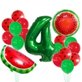 Set de ballons pastèque avec chiffre 4 vert et ballons en latex rouges à pois noirs - Pastèque Vert Nombre 4