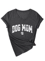 Close-up of charcoal gray V-neck T-shirt featuring a white mottled Dog Mom and paw print - S / Heather Grey (White Graphic)