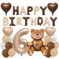 Braunes und cremefarbenes Bären-Ballon-Set mit großer Zahl 6 für den 6. Geburtstag - Karamell Nummer 6