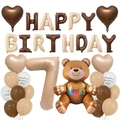 7. Geburtstag Party Ballon Set mit Teddybär, brauner Nummer 7 und cremefarbenen Ballons - Karamell Nummer 7