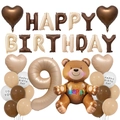 Bären-Geburtstagsballon-Set in Braun und Creme mit Zahl 9 und Happy Birthday Schriftzug - Karamell Nummer 9