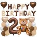 Geburtstag-Ballonset mit braunem Teddybär und Zahl 2 in Karamell- und Beigetönen - Schokolade Nummer 2