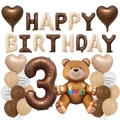 3. Geburtstag Ballon Set mit braunem Teddybär, Nummer 3 und Herzfolienballons - Schokolade Nummer 3