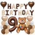 Teddybär-Party-Ballon-Set mit großer Nummer 9 und Happy Birthday-Buchstaben - Schokolade Nummer 9