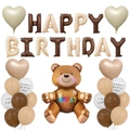 Braunes Teddybär- und Alphabet-Ballon-Set für Geburtstagsfotos mit Herz-Akzenten - Karamell Creme Teddybär