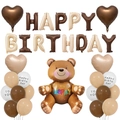 Teddybär und Karamell-Herzballon-Set mit Happy Birthday Buchstabenballons - Karamell Schokolade Teddybär