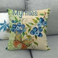 Linen cushion cover with realistic blueberry pattern and orange butterfly on beige base - 18x18 Inch / Blueberry Butterfly Pattern (3)