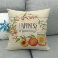 Federa per cuscino in lino con ghirlanda di zucca e scritta Happiness is homemade - 45x45cm / Stile Ghirlanda di Pesche (2)
