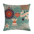Federa quadrata in lino azzurro con angeli natalizi vintage e decorazioni festive - Taglia unica / Stile Ornamenti Festivi Ciano Vintage (2)