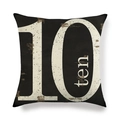 Zwarte linnen kussenhoes met wit nummer 10 en vintage ten tekst print - Zwart Nummer 10 Tien / 45x45 cm