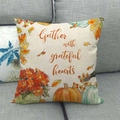 Linnen Thanksgiving kussenhoes met pompoenontwerp en Gather with grateful hearts tekst - Gather Grateful Hearts Stijl (4)