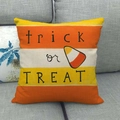 Housse de coussin en lin Trick or Treat avec rayures orange-jaunes et motif de bonbon - Style Halloween Trick or Treat (6)