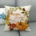 Linnen herfst decoratieve kussenhoes met Happy Thanksgiving pompoen krans ontwerp - Dankbaar Gezegend Krans Stijl (3)