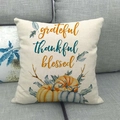 Detailed texture of linen pillowcase with autumn pumpkins and grateful typography - Grateful Thankful Blessed Pumpkin Style (1)
