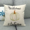 Detail of linen texture and Welcome Autumn pumpkin print on a fall pillow cover - Welcome Autumn Pumpkin Style (2)