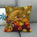 Dettaglio della federa in lino con stampa a tema autunnale di corno d'abbondanza e zucche - Stile Cornucopia con Zucca (7)